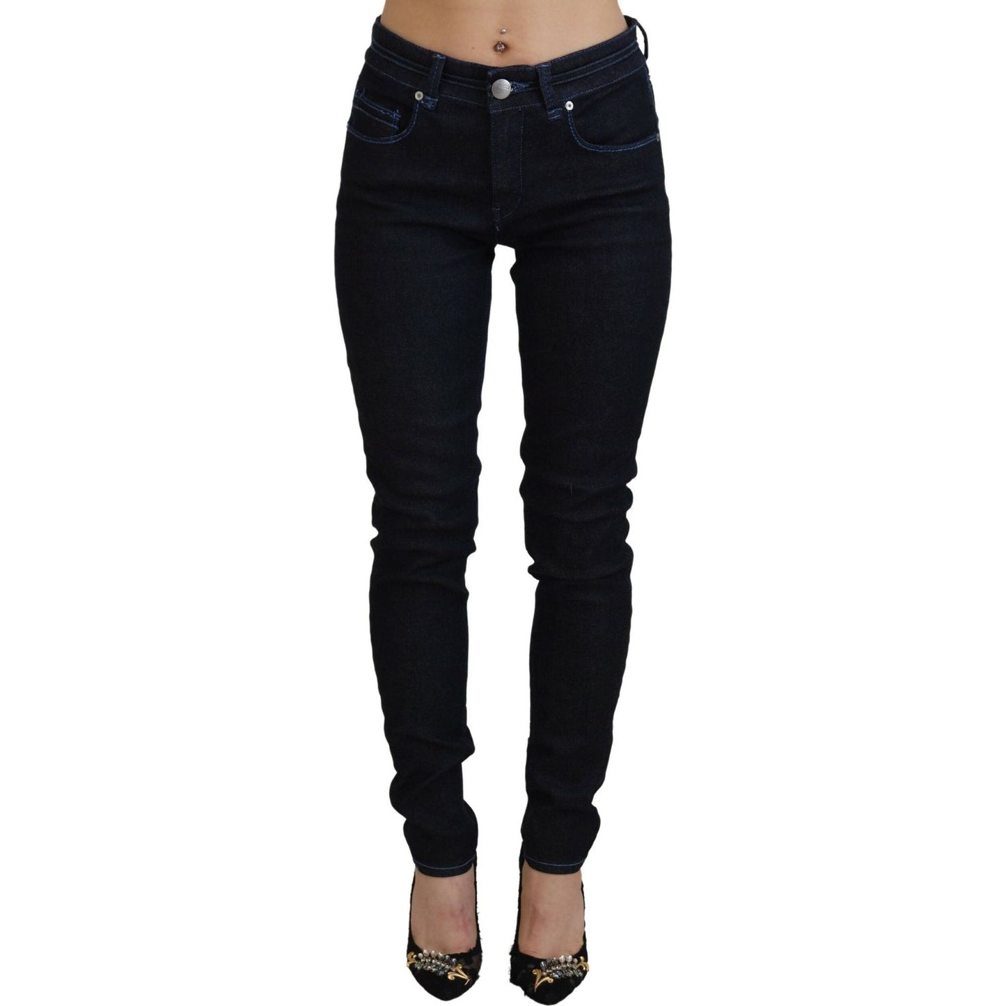 Acht Chic Slim-Fit Cotton Denim in Dark Blue Acht Black
