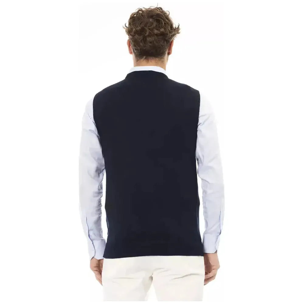 Alpha Studio Blue Viscose Men Vest Alpha Studio Dark Slate Gray