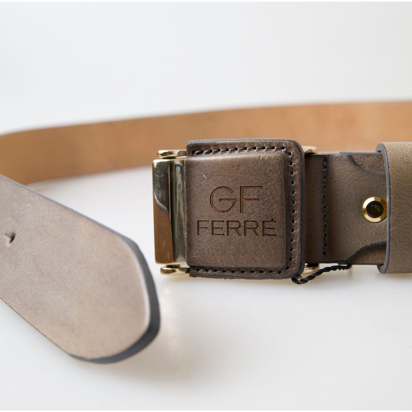 GF Ferre Elegant Leather Fashion Belt with Engraved Buckle GF Ferre Light Gray