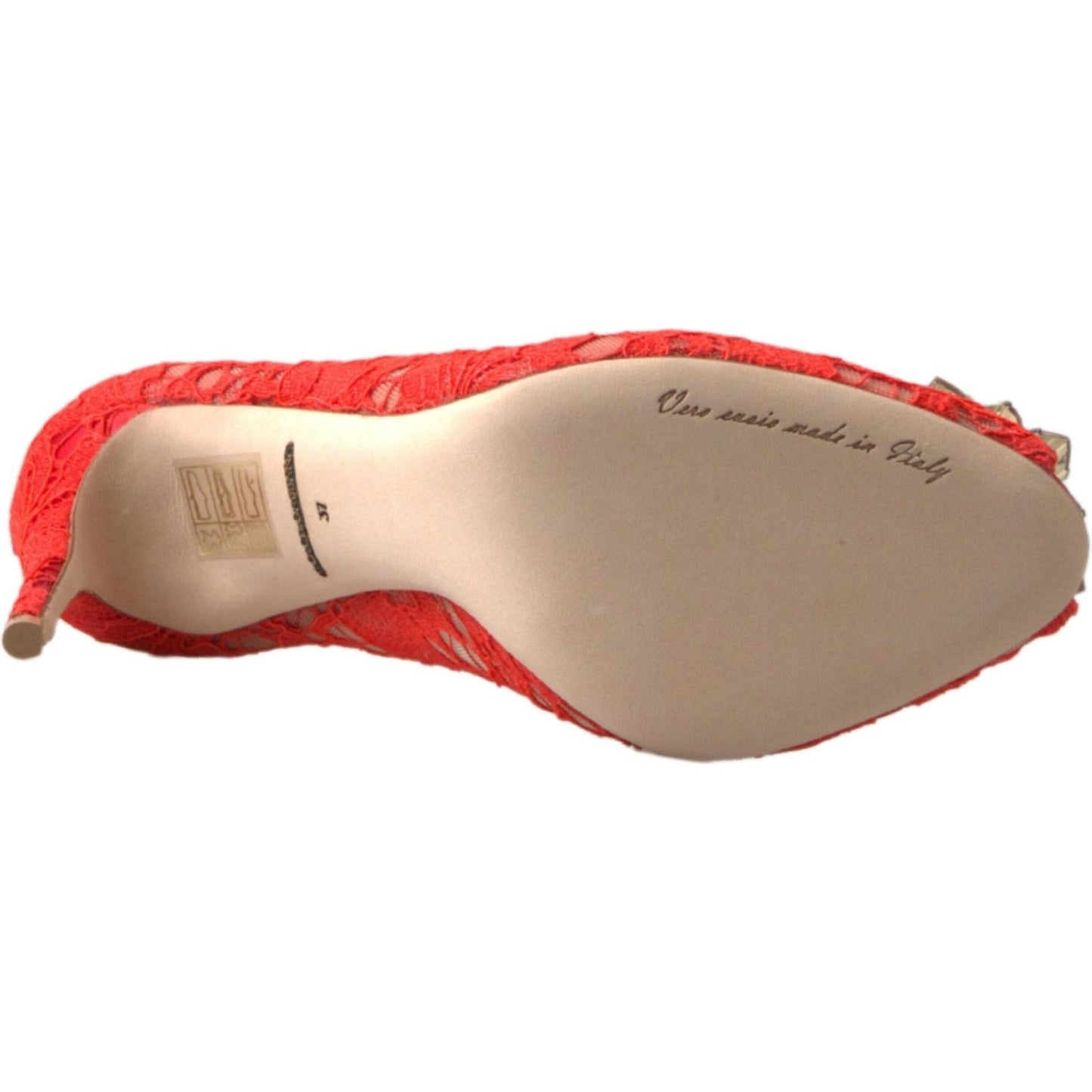 Dolce & Gabbana Chic Red Lace Heels with Crystal Embellishment Dolce & Gabbana Rosy Brown