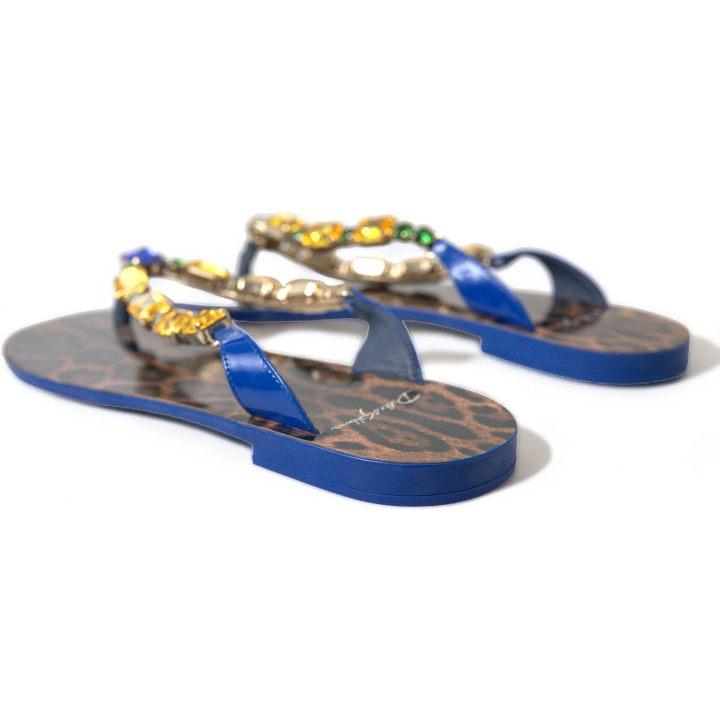 Dolce & Gabbana Elegant Blue Leather Flat Sandals Dolce & Gabbana Dim Gray