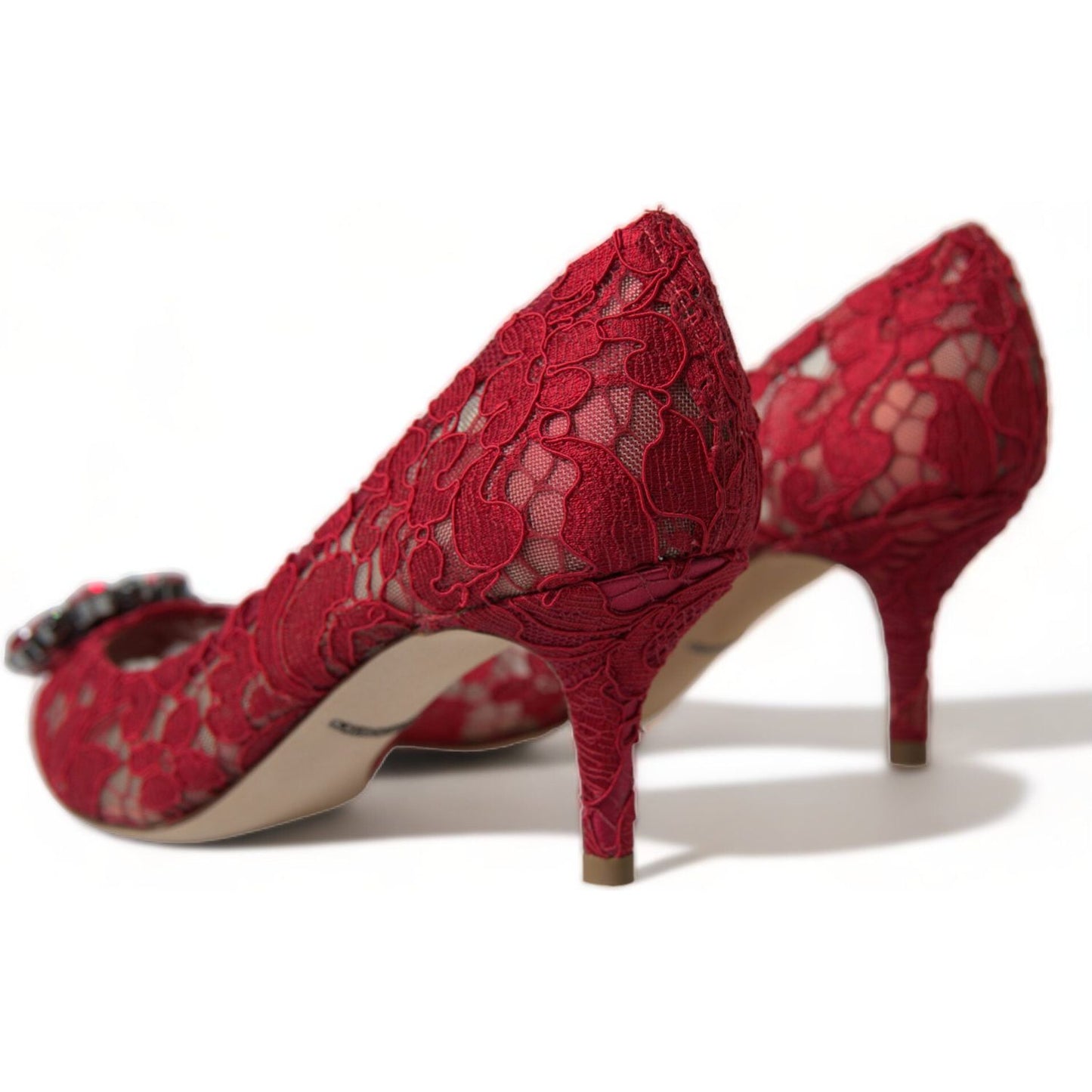 Dolce & Gabbana Radiant Red Lace Heels with Crystals Dolce & Gabbana Brown