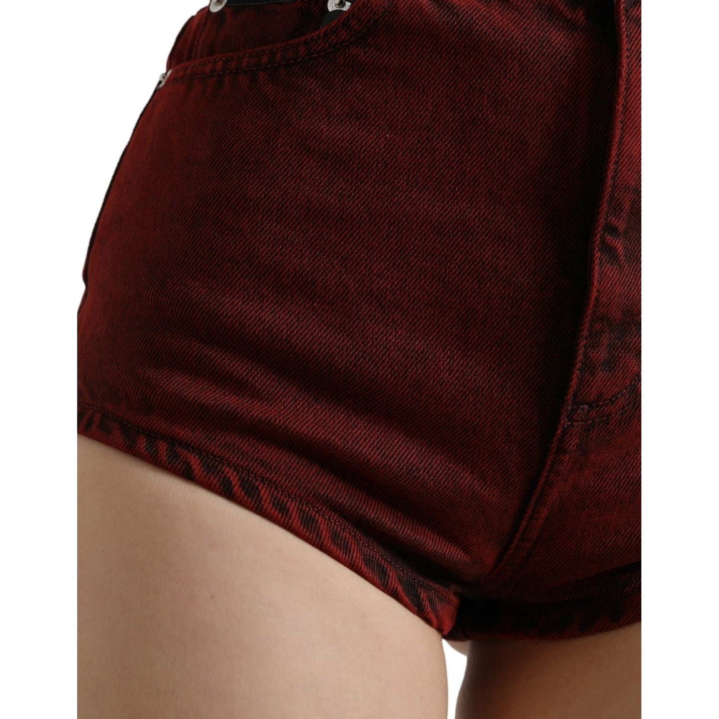 Dolce & Gabbana High Waist Red Denim Hot Pants Shorts Dolce & Gabbana Black
