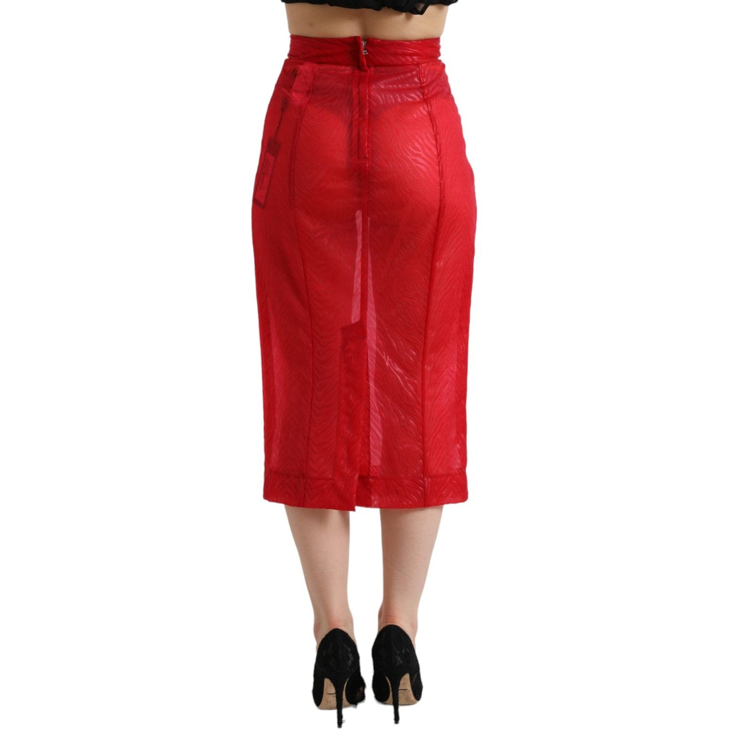 Dolce & Gabbana Chic Red High Waist Sheer Midi Skirt Dolce & Gabbana Firebrick