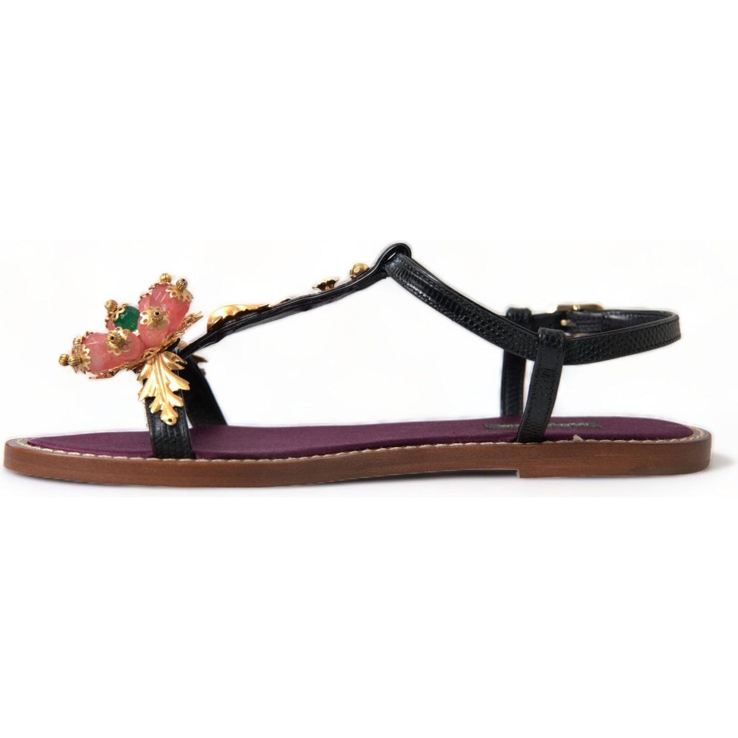 Dolce & Gabbana Elegant Crystal-Adorned Flat Sandals Dolce & Gabbana Dark Slate Gray