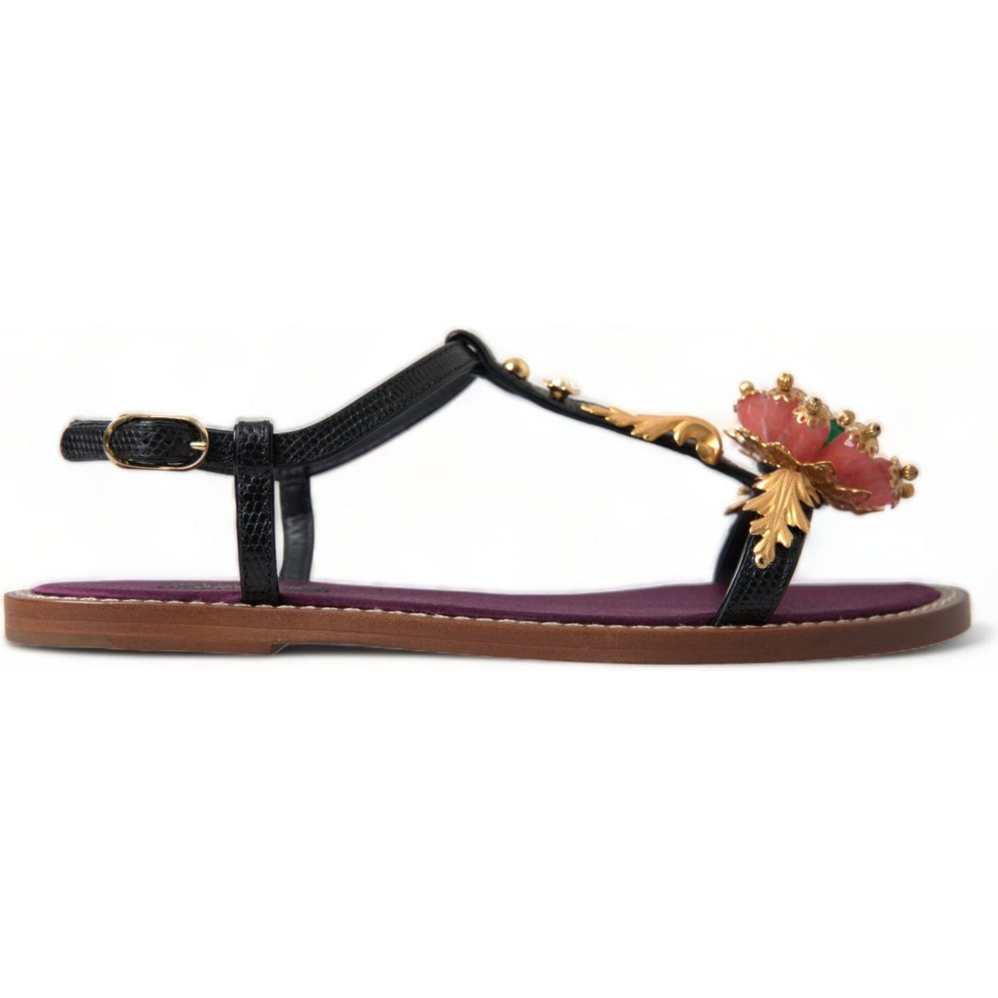 Dolce & Gabbana Elegant Crystal-Adorned Flat Sandals Dolce & Gabbana Dark Slate Gray