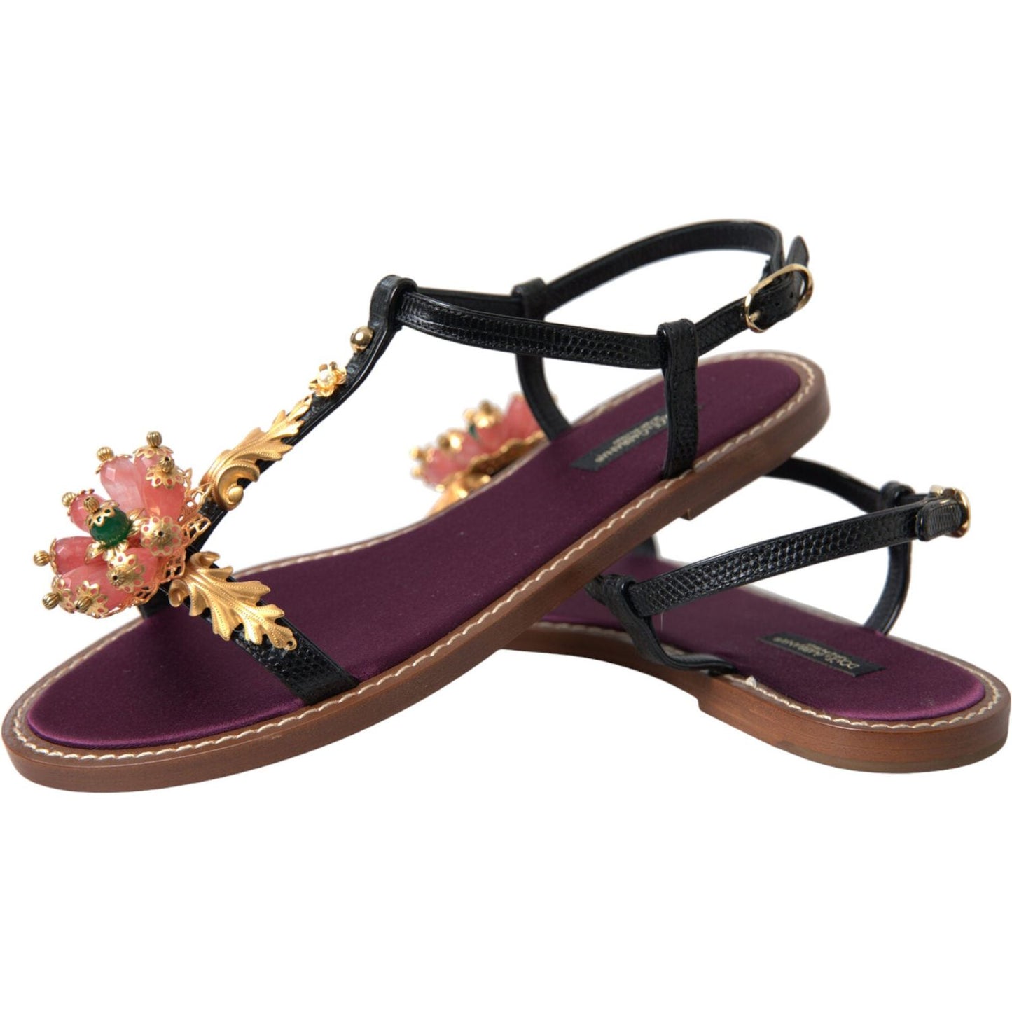 Dolce & Gabbana Elegant Crystal-Adorned Flat Sandals Dolce & Gabbana Dark Slate Gray