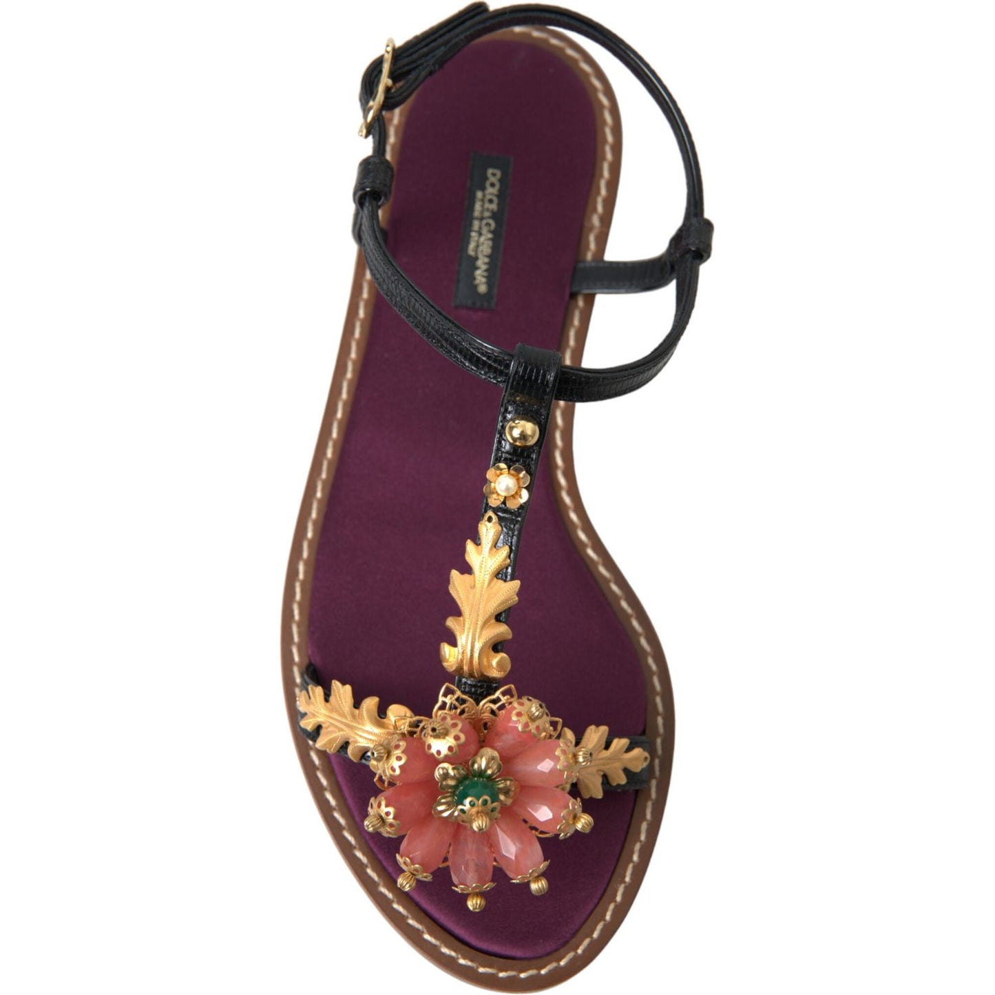 Dolce & Gabbana Elegant Crystal-Adorned Flat Sandals Dolce & Gabbana Dark Slate Gray
