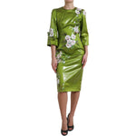 Dolce & Gabbana Green Floral Embellished Sheath Midi Dress DR28202-40
