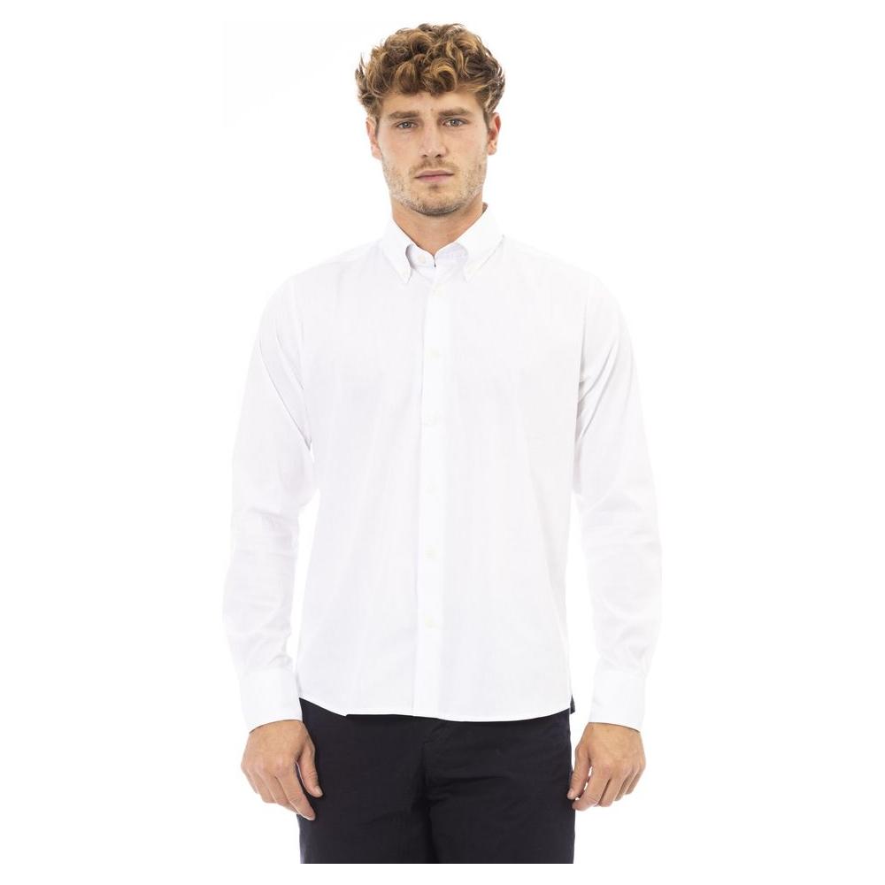 Baldinini Trend White Cotton Men Shirt Baldinini Trend Dark Slate Gray