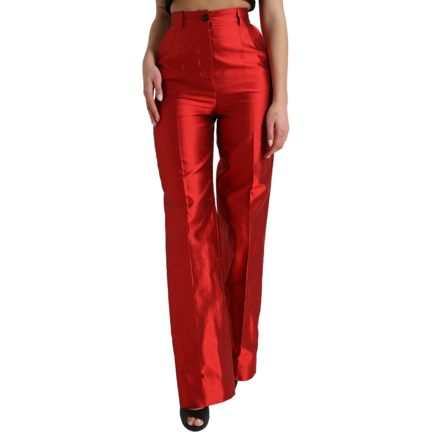 Dolce & Gabbana Elegant High Waist Wide Leg Silk Pants Dolce & Gabbana Dark Red