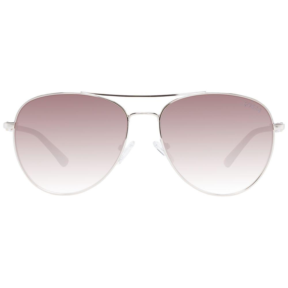 Guess Silver Women Aviator Sunglasses with Gradient Brown Lenses, Metal Full-Rim Frame. 100% UVA & UVB Protection.