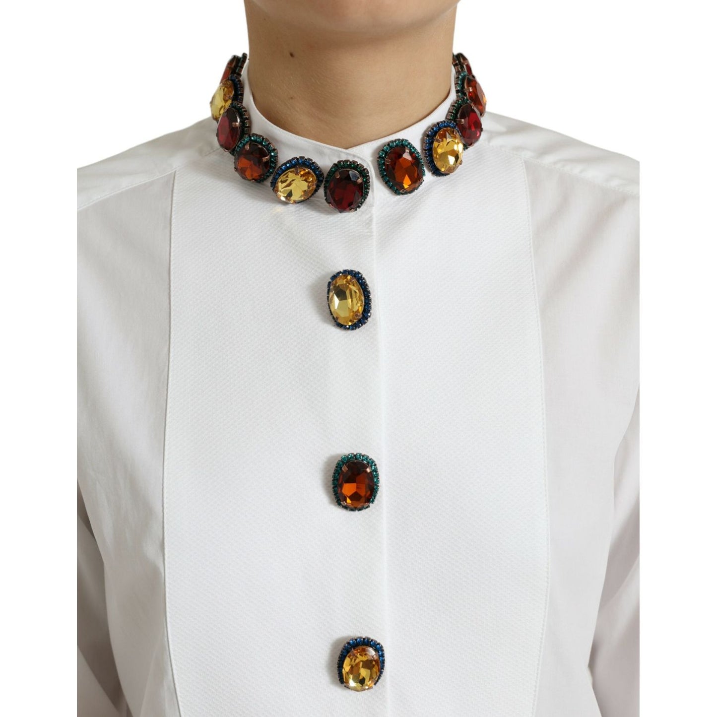 Dolce & Gabbana Elegant Crystal-Embellished White Cotton Top Dolce & Gabbana Light Gray