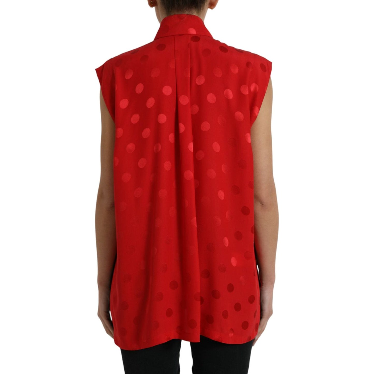 Dolce & Gabbana Elegant Polka Dot Sleeveless Silk Blouse Dolce & Gabbana Firebrick