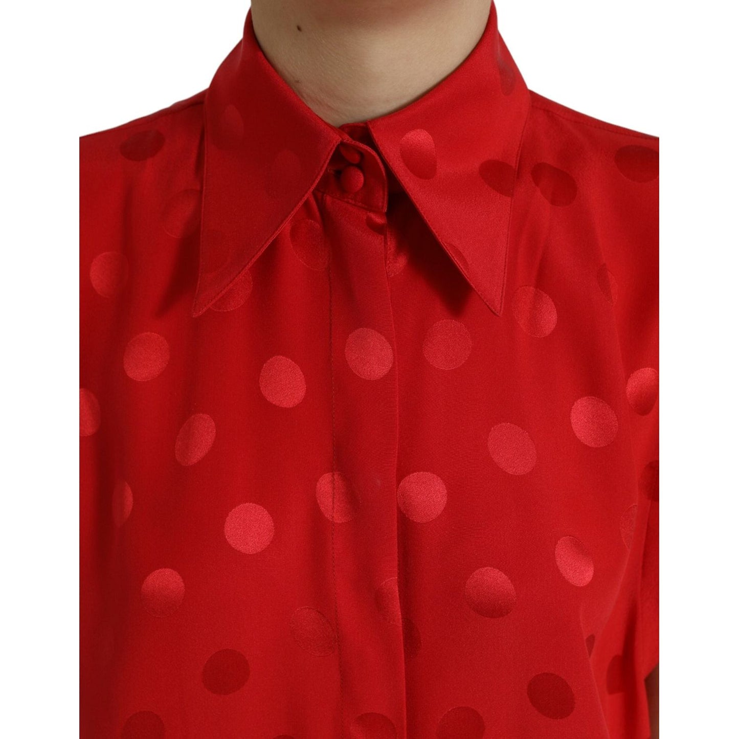 Dolce & Gabbana Elegant Polka Dot Sleeveless Silk Blouse Dolce & Gabbana Firebrick