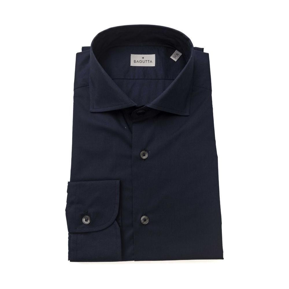 Bagutta Blue Cotton Men Slim Shirt Bagutta Black