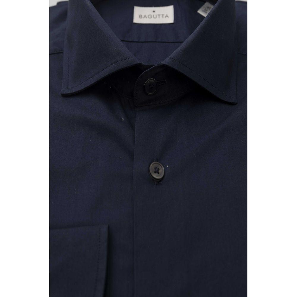 Bagutta Blue Cotton Men Slim Shirt Bagutta Black
