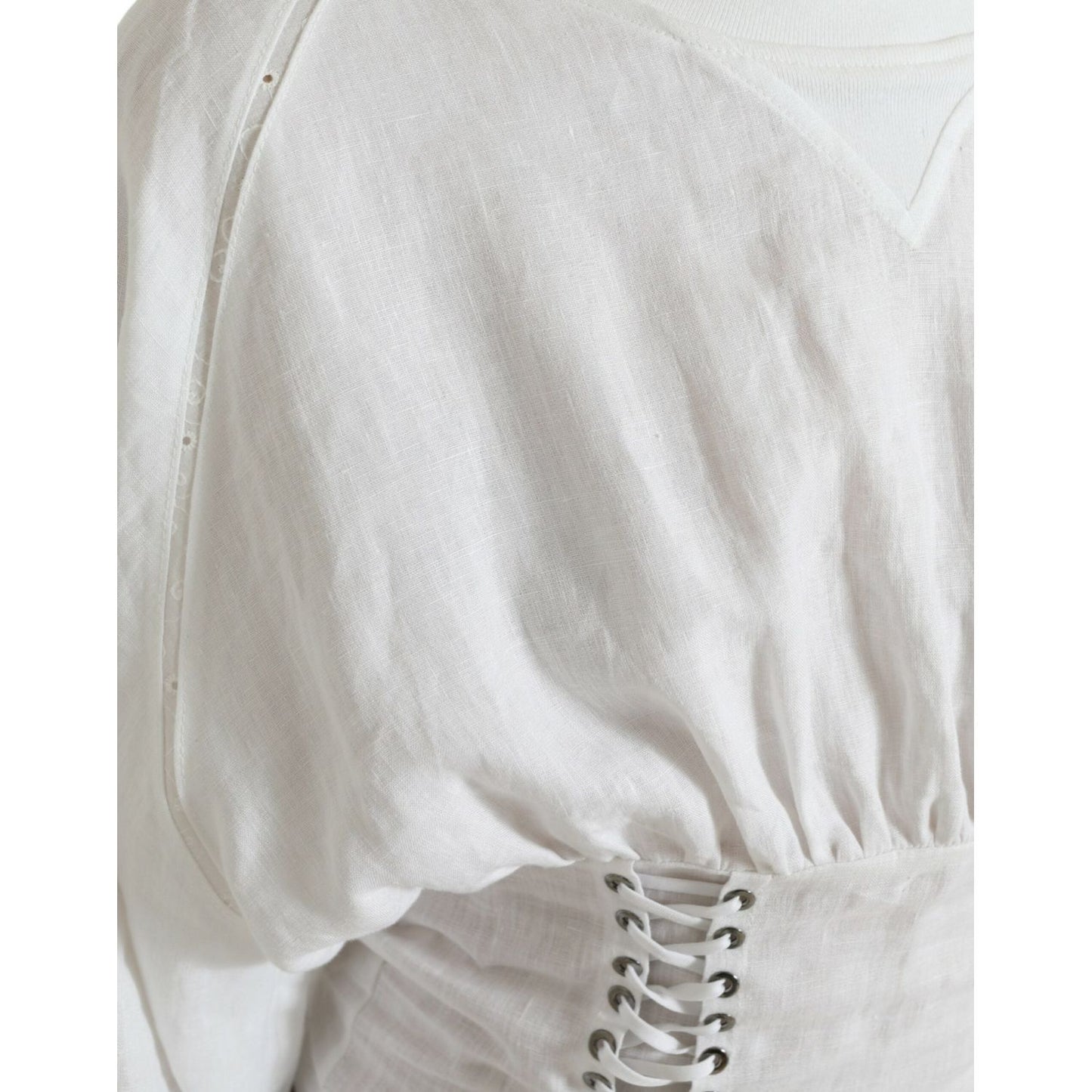 Dolce & Gabbana Elegant White Lace-Up Corset Cropped Top Dolce & Gabbana Gray
