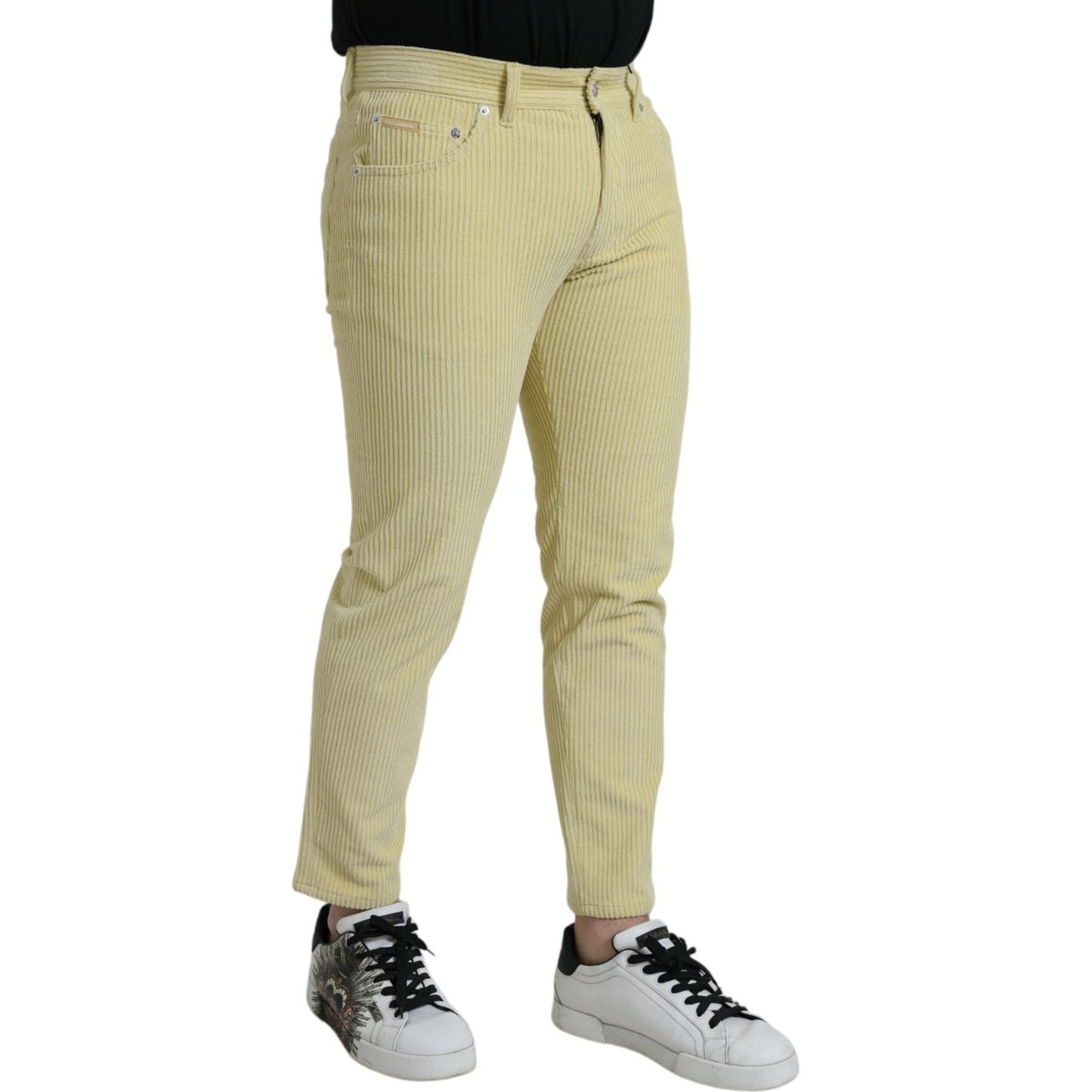 Dolce & Gabbana Yellow Corduroy Logo Plaque Skinny Denim Jeans Dolce & Gabbana Tan