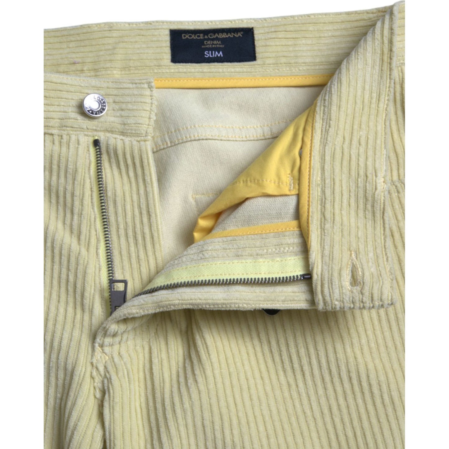 Dolce & Gabbana Yellow Corduroy Logo Plaque Skinny Denim Jeans Dolce & Gabbana Tan