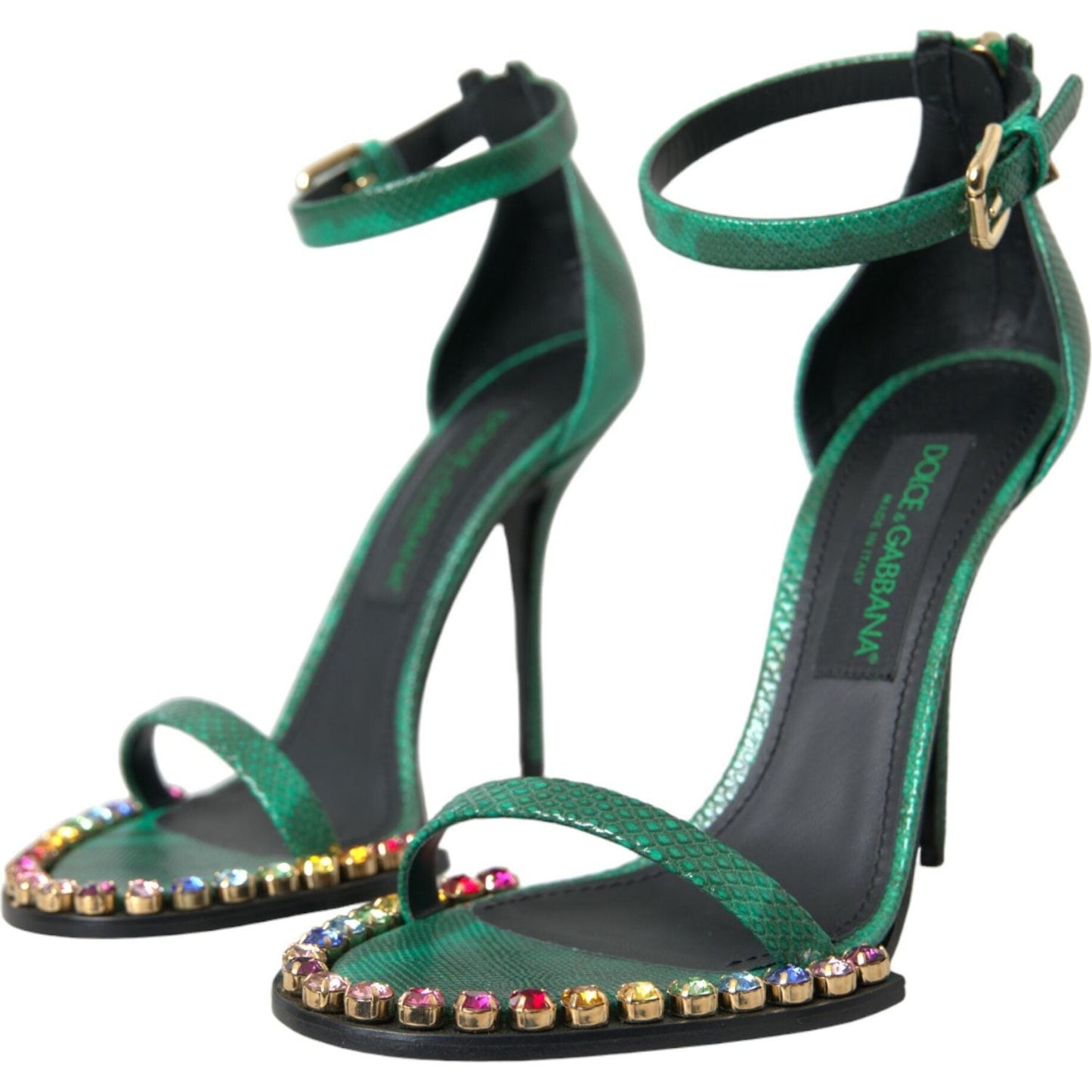 Dolce & Gabbana Green Exotic Leather Crystal Sandals Shoes Dolce & Gabbana Dark Slate Gray