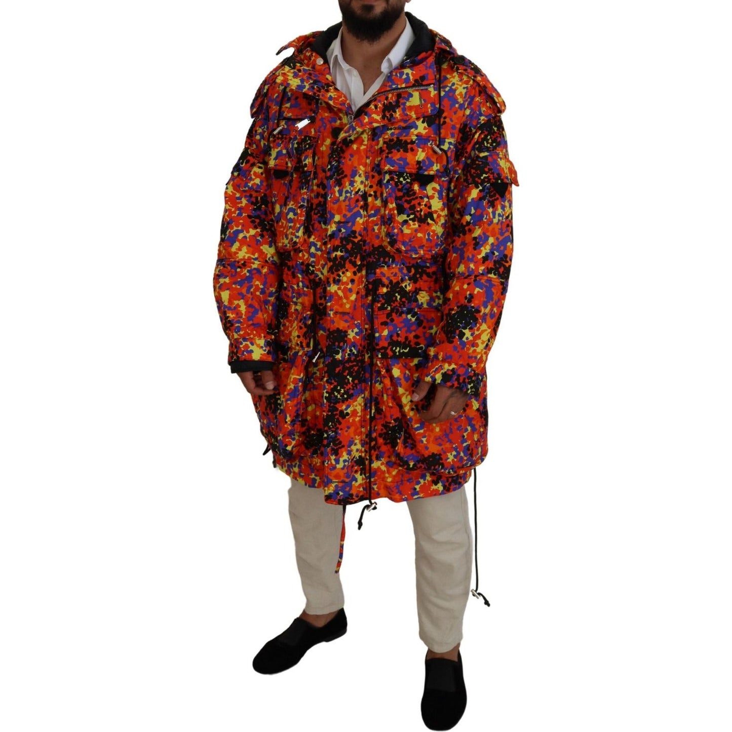 Dsquared² Multicolor Long Hooded Cargo Pocket Coat Jacket Dsquared² Saddle Brown