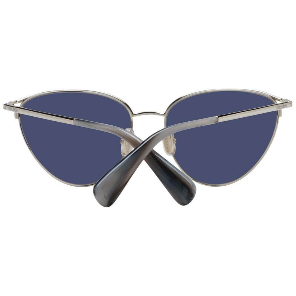 Max Mara silver cat eye women's sunglasses with full-rim metal frame and grey lenses, includes branded case.