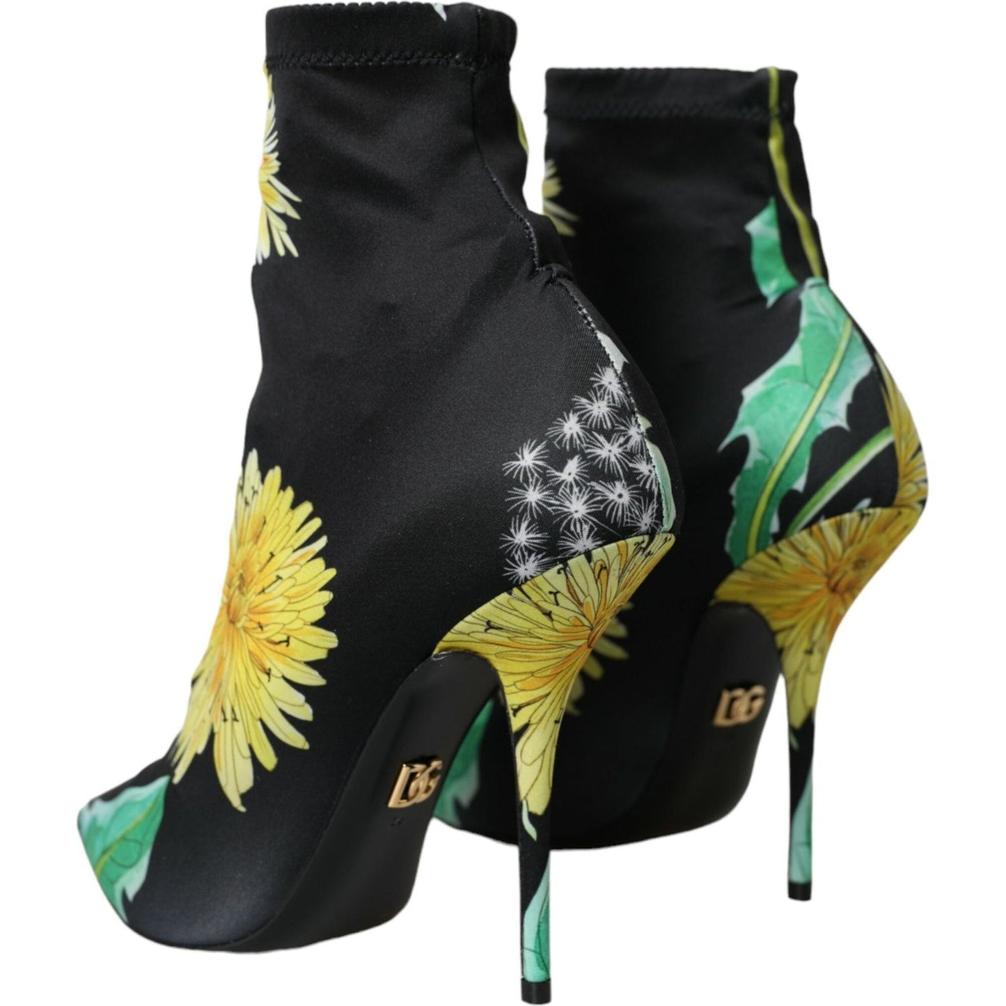 Dolce & Gabbana Black Floral Jersey Stretch Ankle Boots Shoes Dolce & Gabbana Black