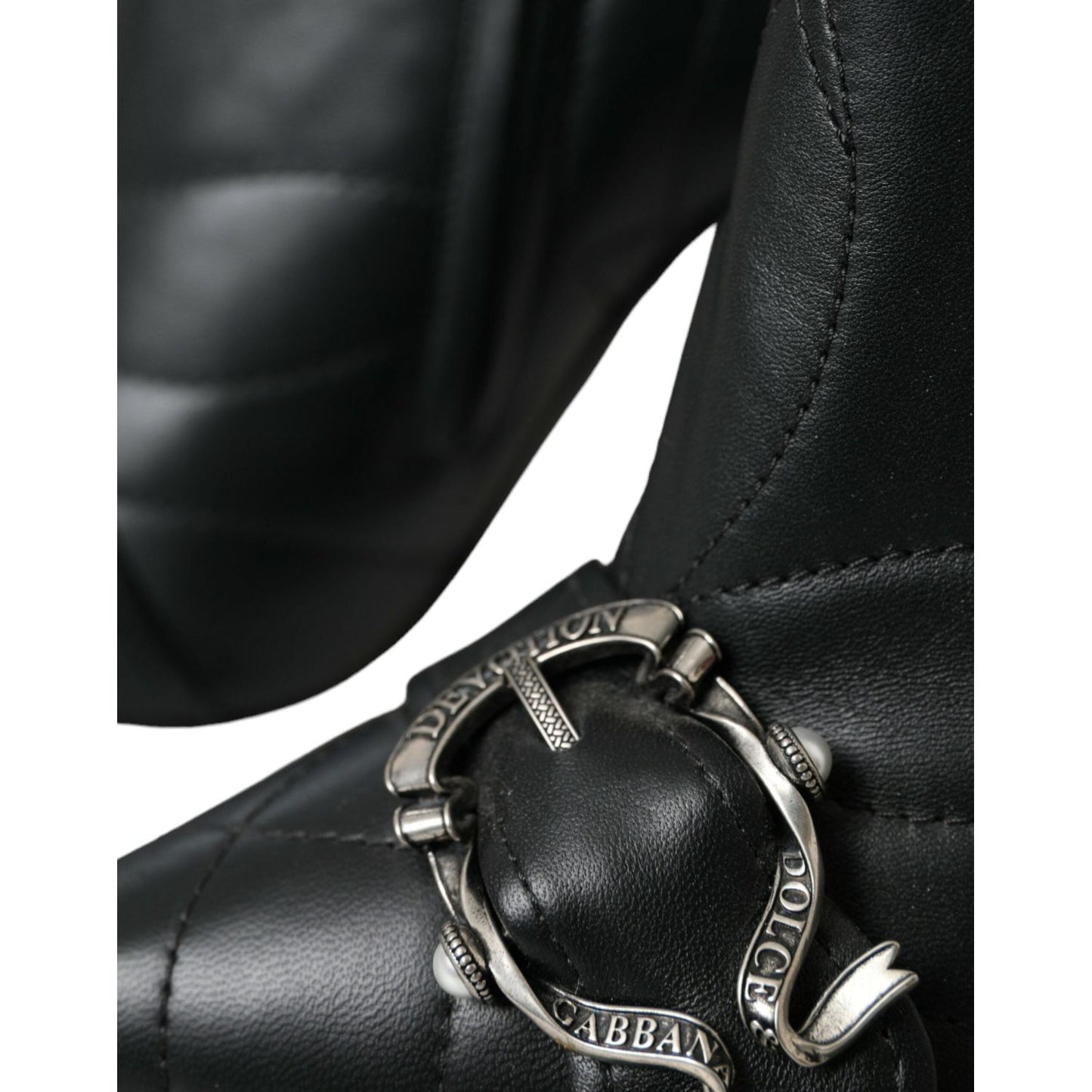 Dolce & Gabbana Black Devotion Quilted Buckled Boots Shoes Dolce & Gabbana Black