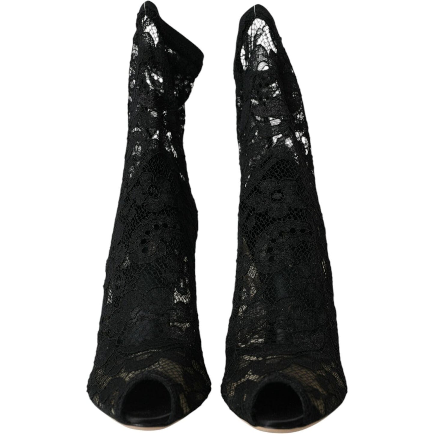 Dolce & Gabbana Black Stretch Taormina Lace Boots Shoes Dolce & Gabbana Black