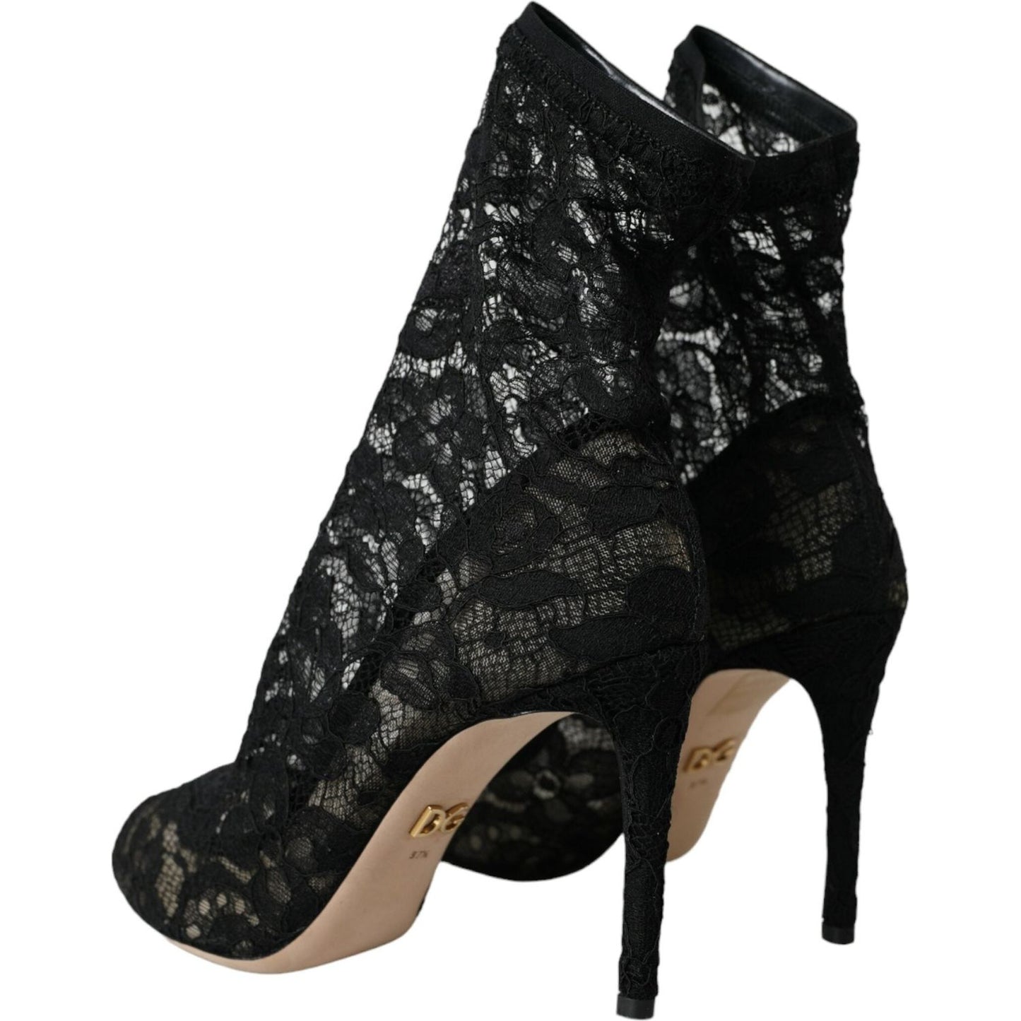 Dolce & Gabbana Black Stretch Taormina Lace Boots Shoes Dolce & Gabbana Black