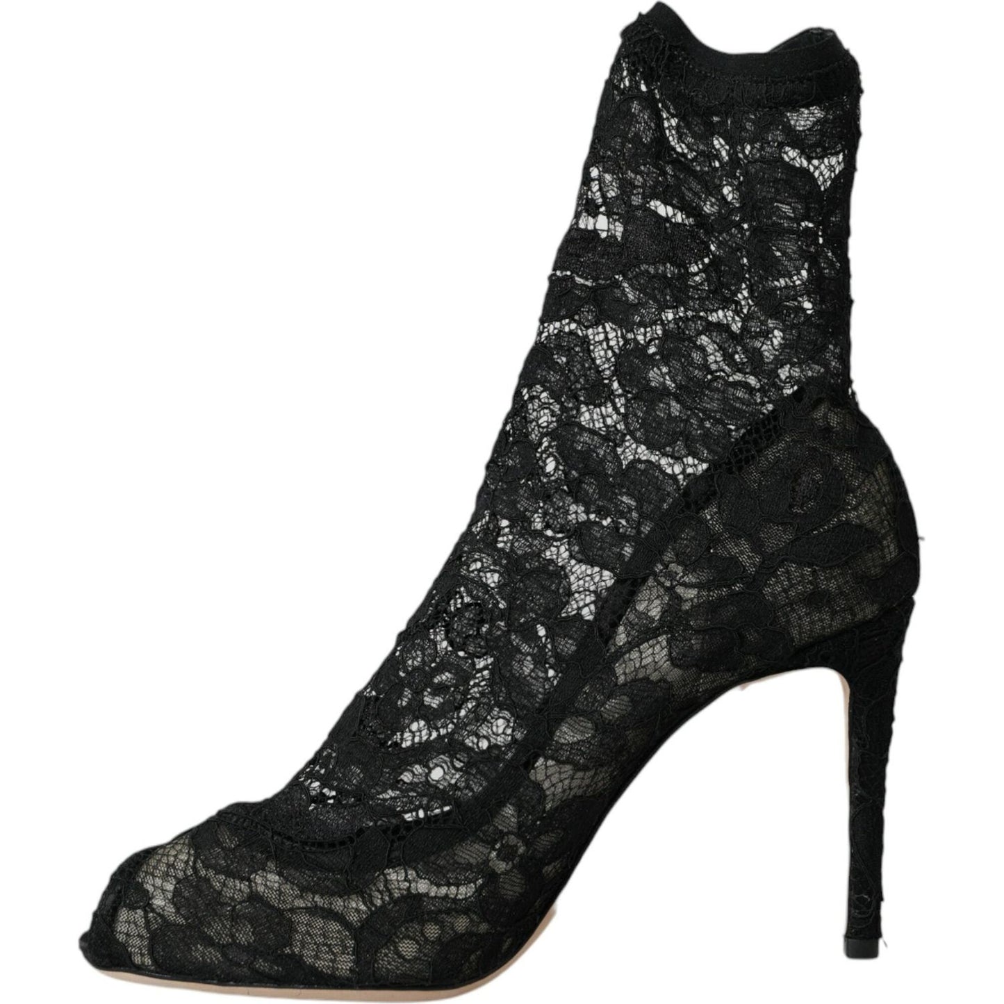 Dolce & Gabbana Black Stretch Taormina Lace Boots Shoes Dolce & Gabbana Black