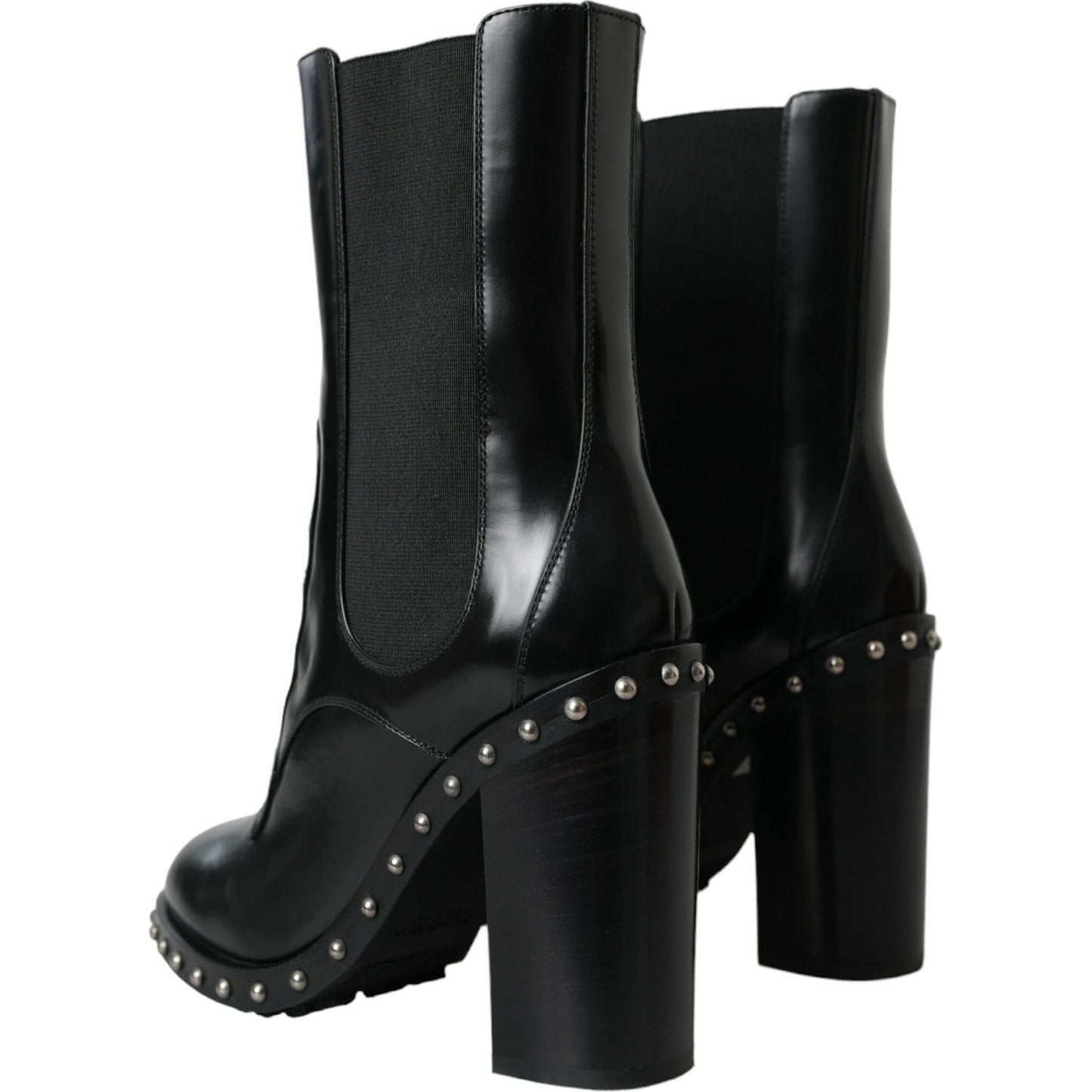 Dolce & Gabbana Black Leather Studded Lace Up Boots Shoes Dolce & Gabbana Black