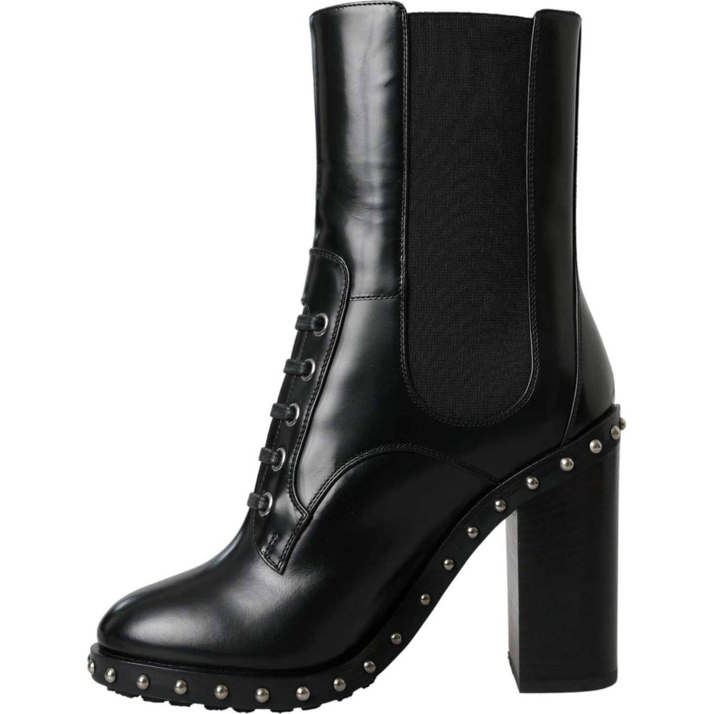Dolce & Gabbana Black Leather Studded Lace Up Boots Shoes Dolce & Gabbana Black