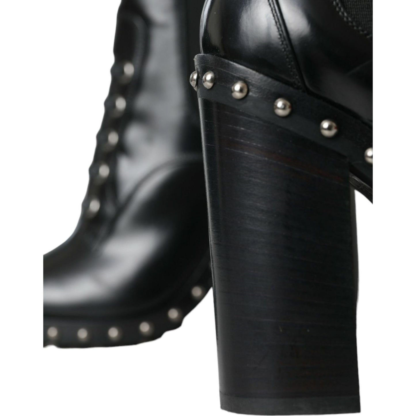 Dolce & Gabbana Black Leather Studded Lace Up Boots Shoes Dolce & Gabbana Black