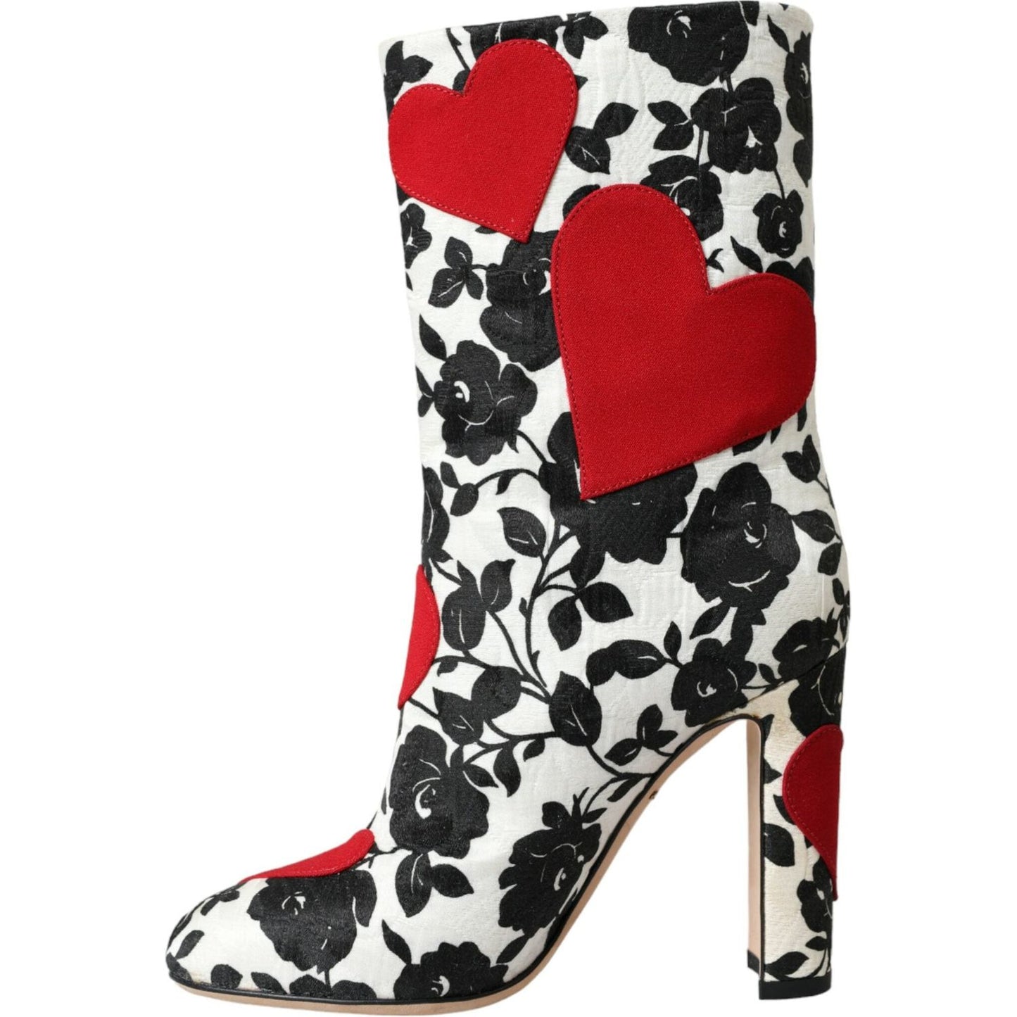 Dolce & Gabbana White Floral Hearts Leather High Boots Shoes Dolce & Gabbana Light Gray