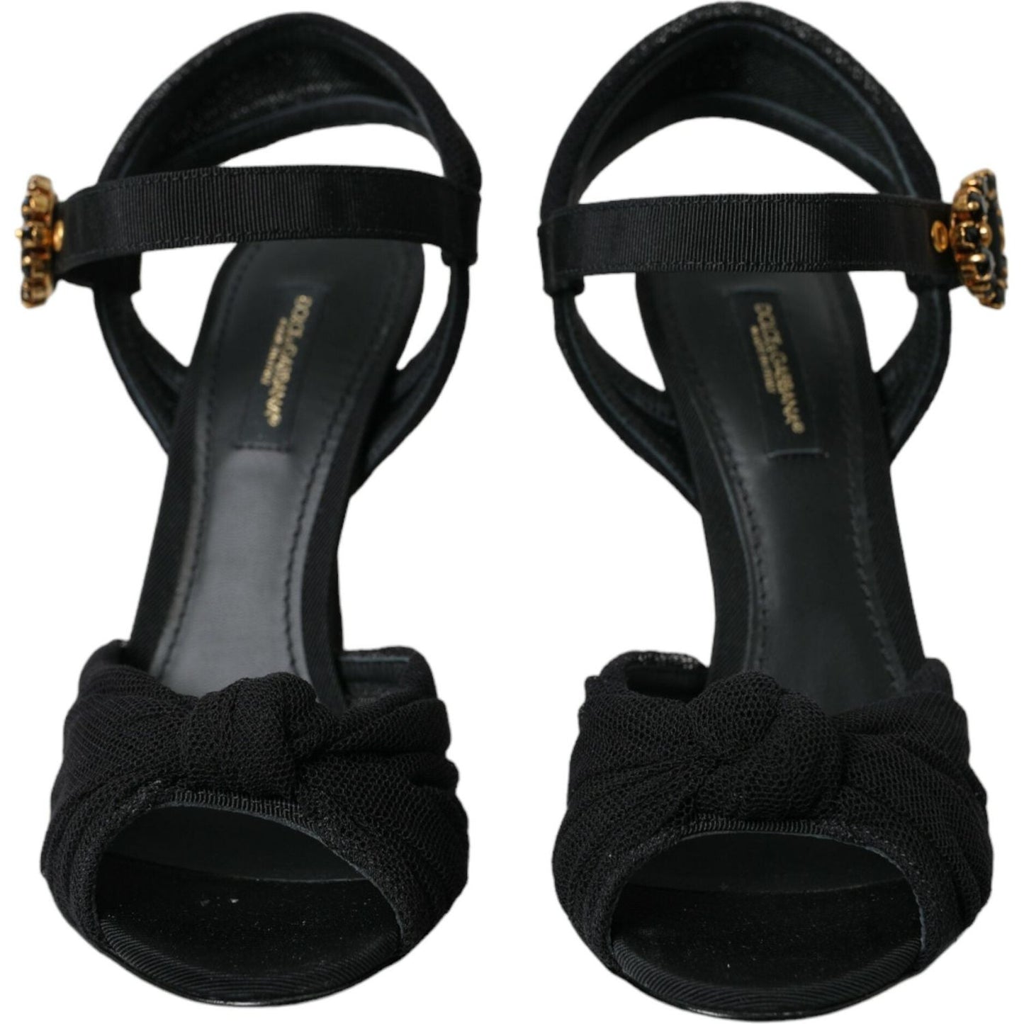 Dolce & Gabbana Black Suede Embellished Heels Sandals Shoes Dolce & Gabbana Black