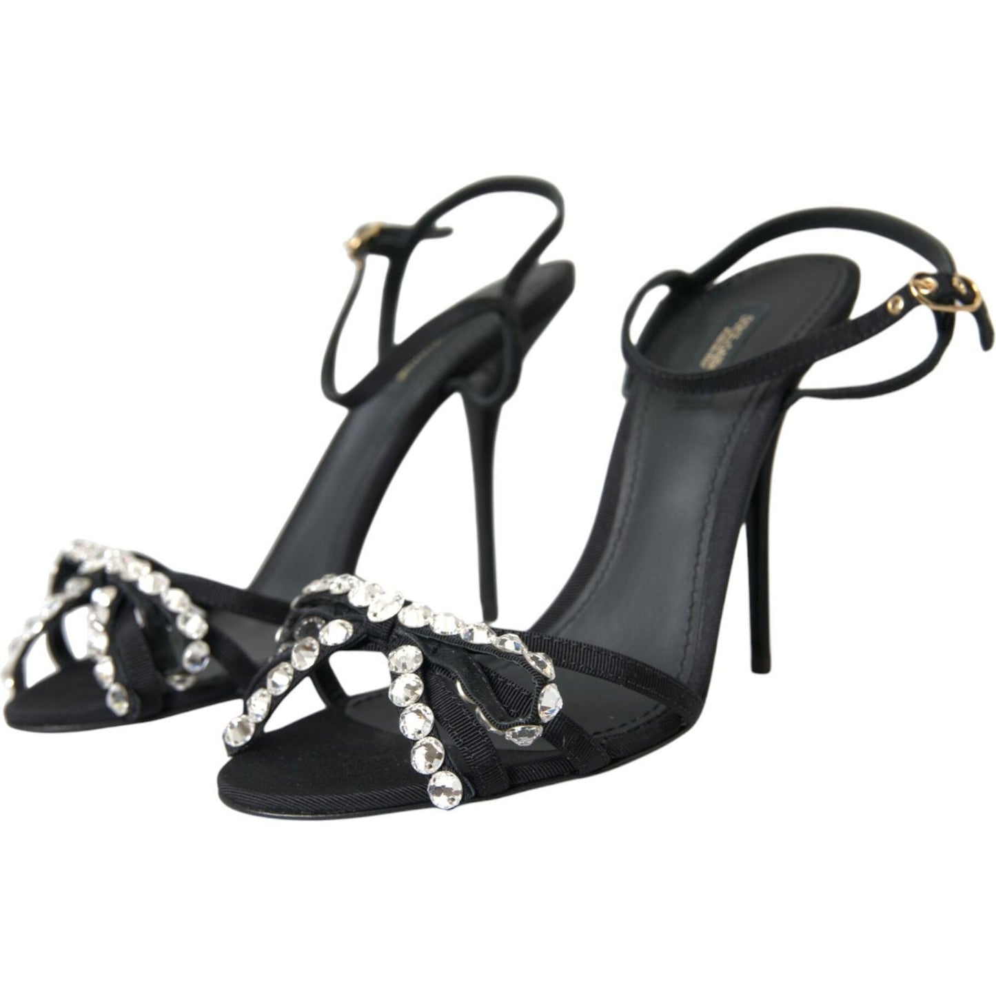 Dolce & Gabbana Black Viscose Crystal Bow Heels Sandals Shoes Dolce & Gabbana Dark Slate Gray