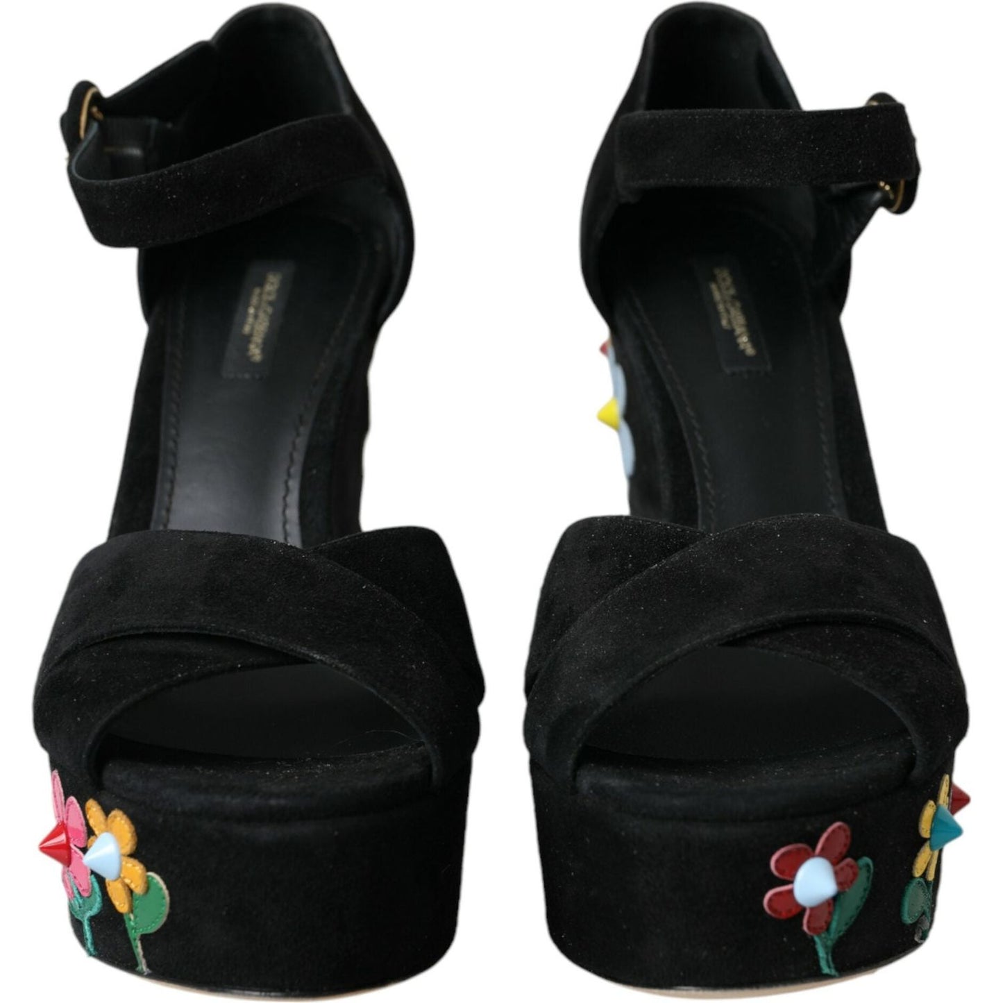 Dolce & Gabbana Black Floral Ankle Strap Heels Sandals Shoes Dolce & Gabbana Black
