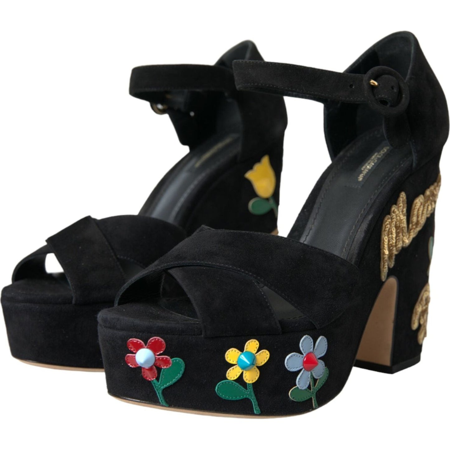 Dolce & Gabbana Black Suede Ankle Strap Heels Sandals Shoes Dolce & Gabbana Black