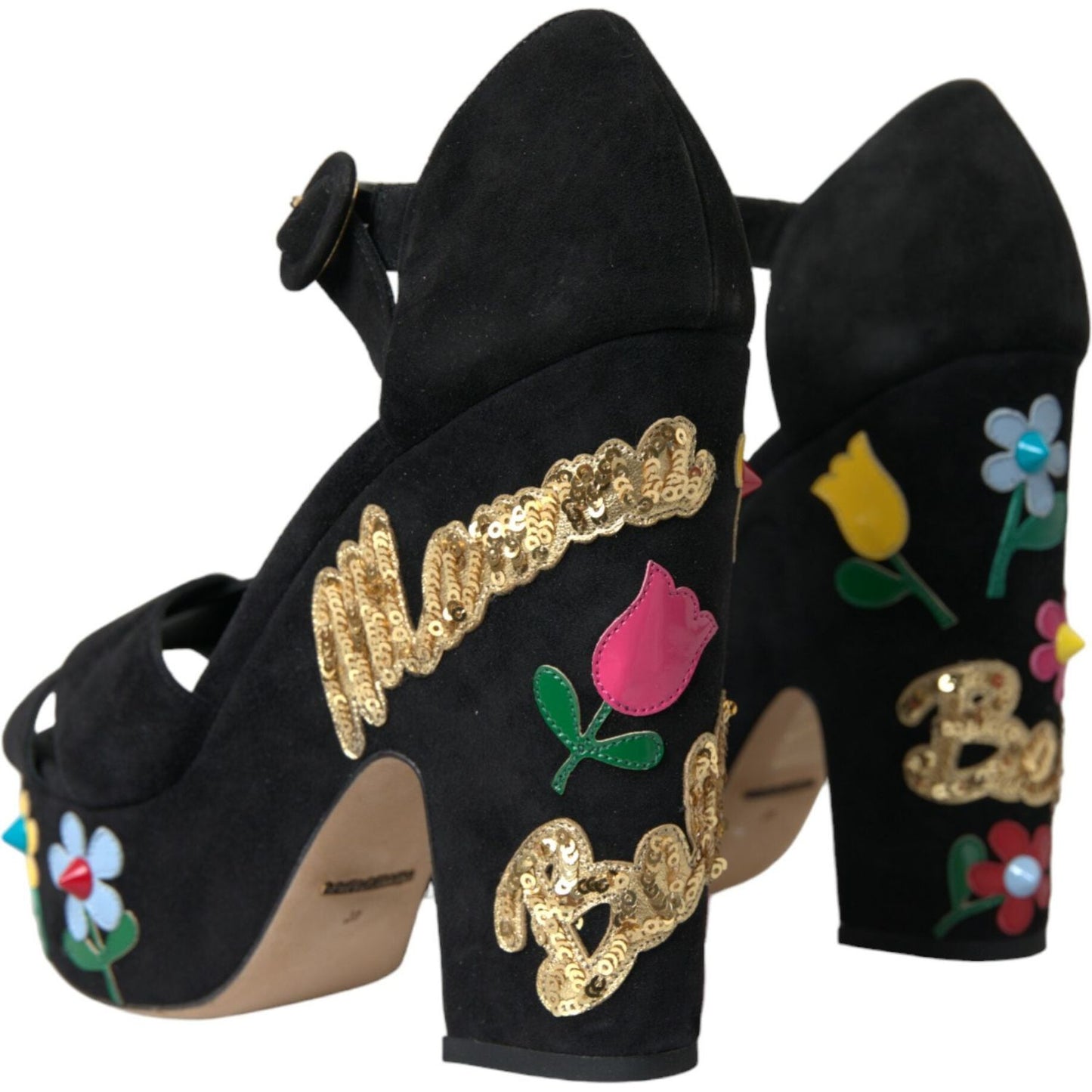 Dolce & Gabbana Black Suede Ankle Strap Heels Sandals Shoes Dolce & Gabbana Black