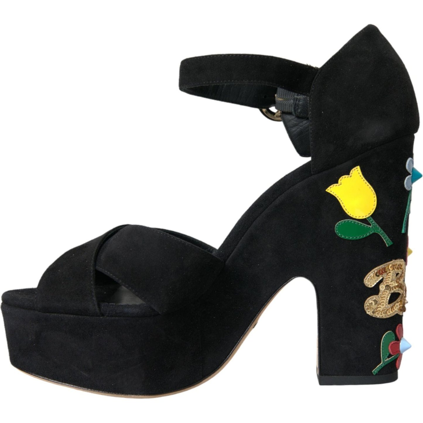 Dolce & Gabbana Black Suede Ankle Strap Heels Sandals Shoes Dolce & Gabbana Black