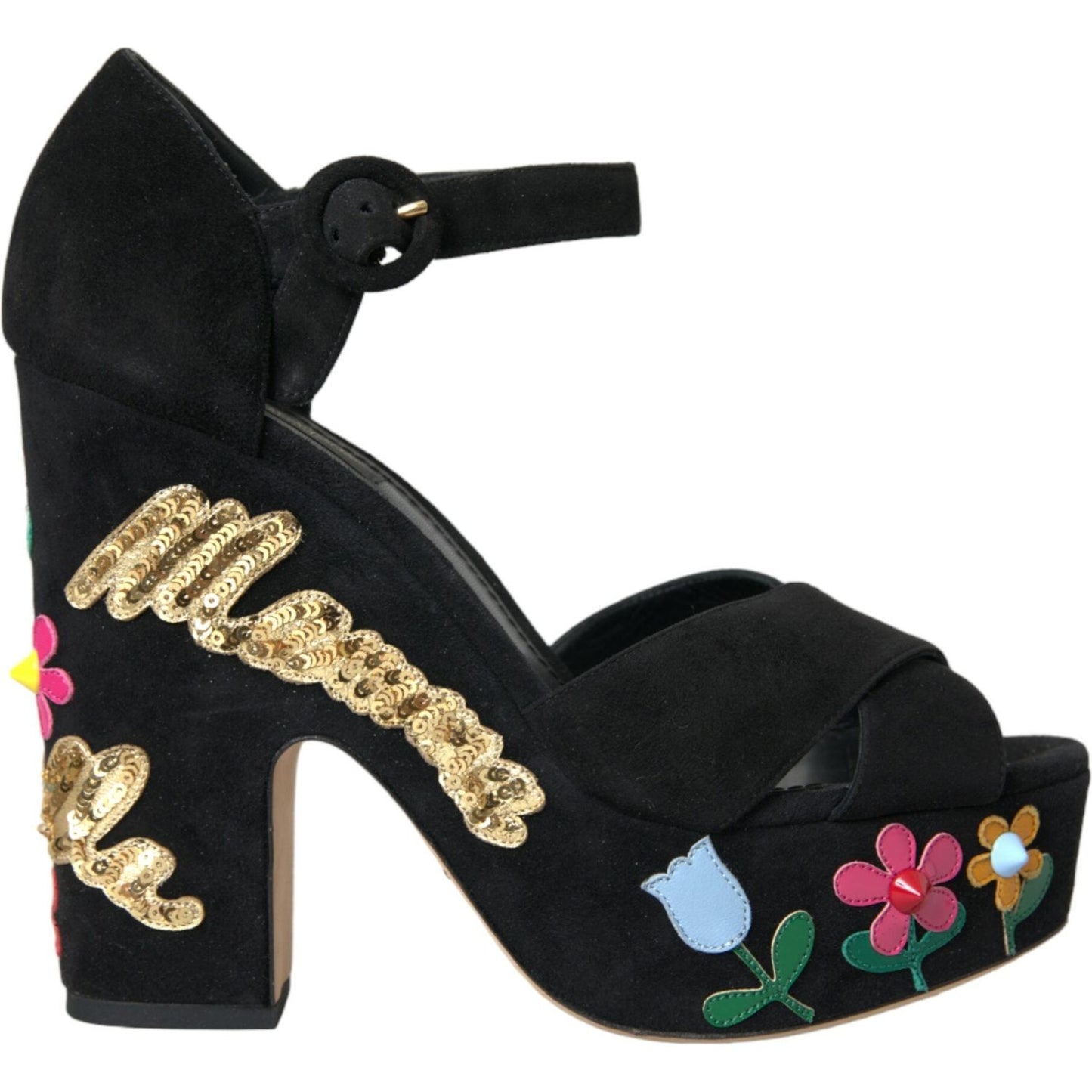 Dolce & Gabbana Black Suede Ankle Strap Heels Sandals Shoes Dolce & Gabbana Black