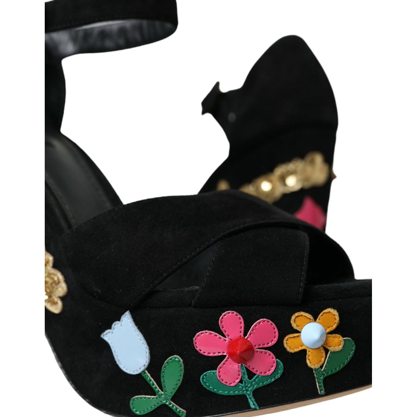 Dolce & Gabbana Black Suede Ankle Strap Heels Sandals Shoes Dolce & Gabbana Black