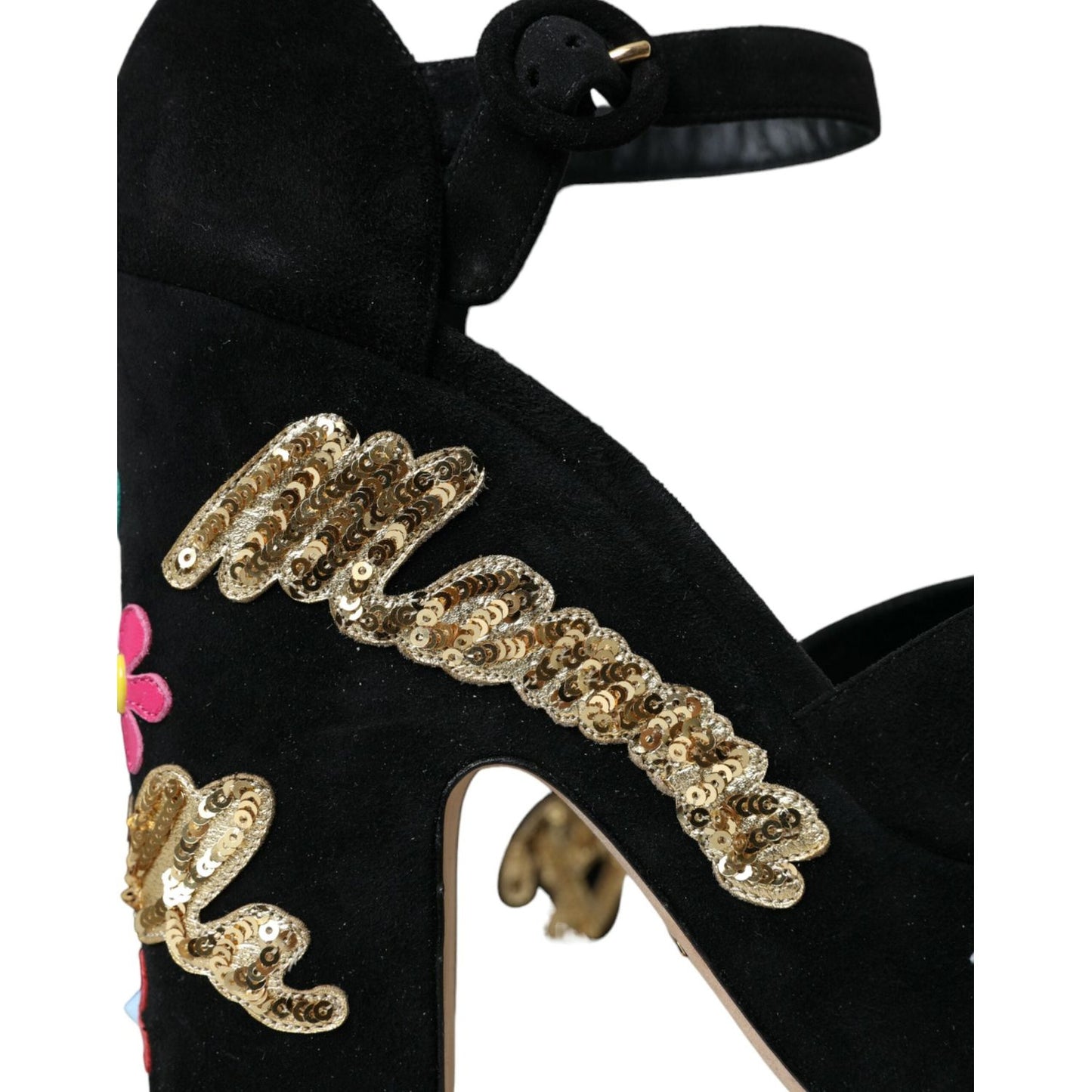 Dolce & Gabbana Black Suede Ankle Strap Heels Sandals Shoes Dolce & Gabbana Tan