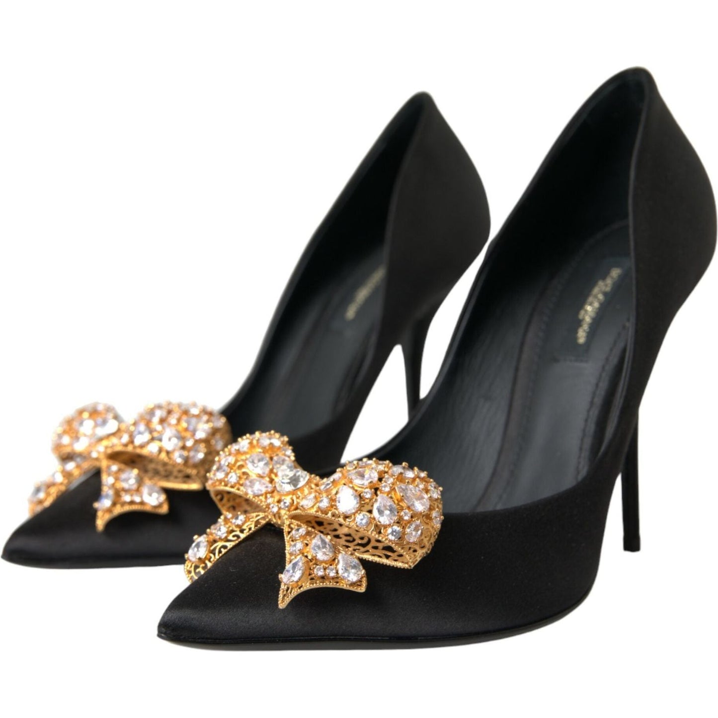 Dolce & Gabbana Black Satin Bow Crystal Heels Pumps Shoes Dolce & Gabbana Dark Slate Gray