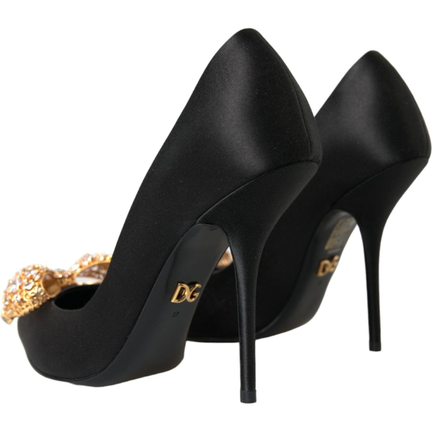 Dolce & Gabbana Black Satin Bow Crystal Heels Pumps Shoes Dolce & Gabbana Black