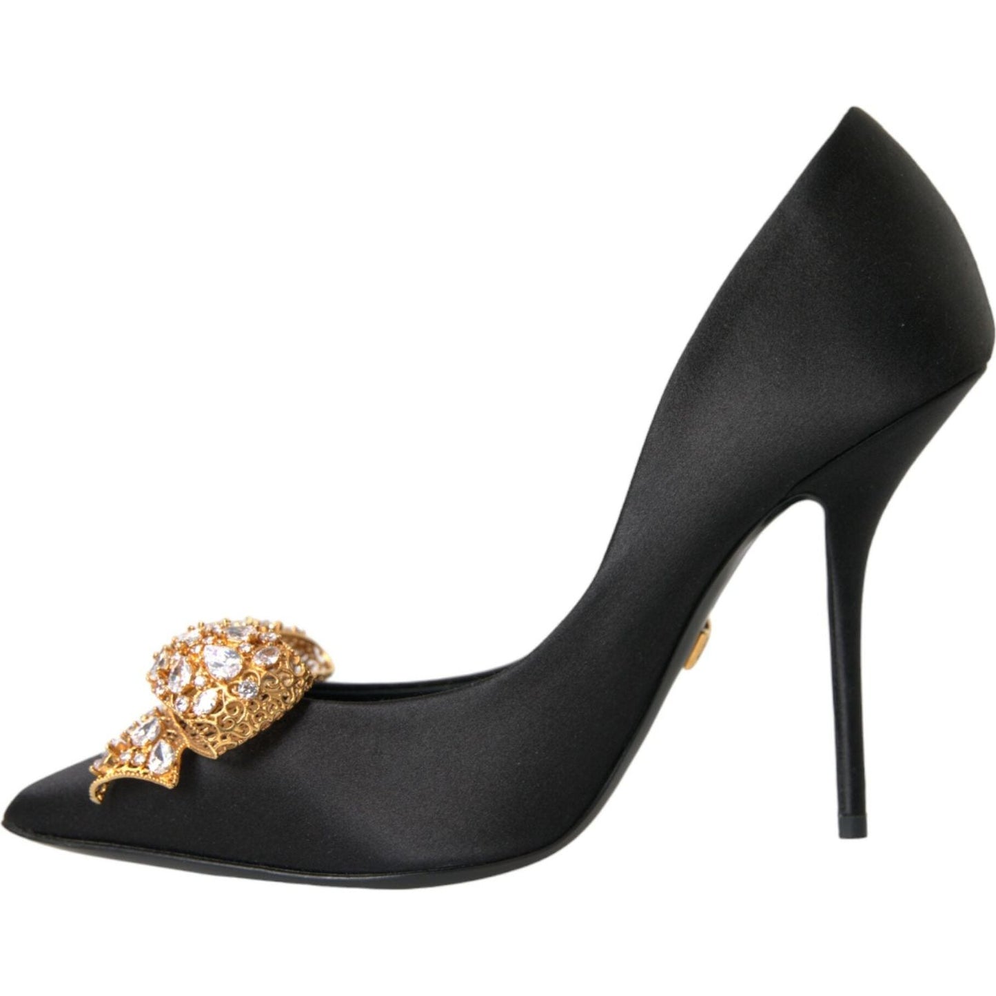 Dolce & Gabbana Black Satin Bow Crystal Heels Pumps Shoes Dolce & Gabbana Dark Slate Gray