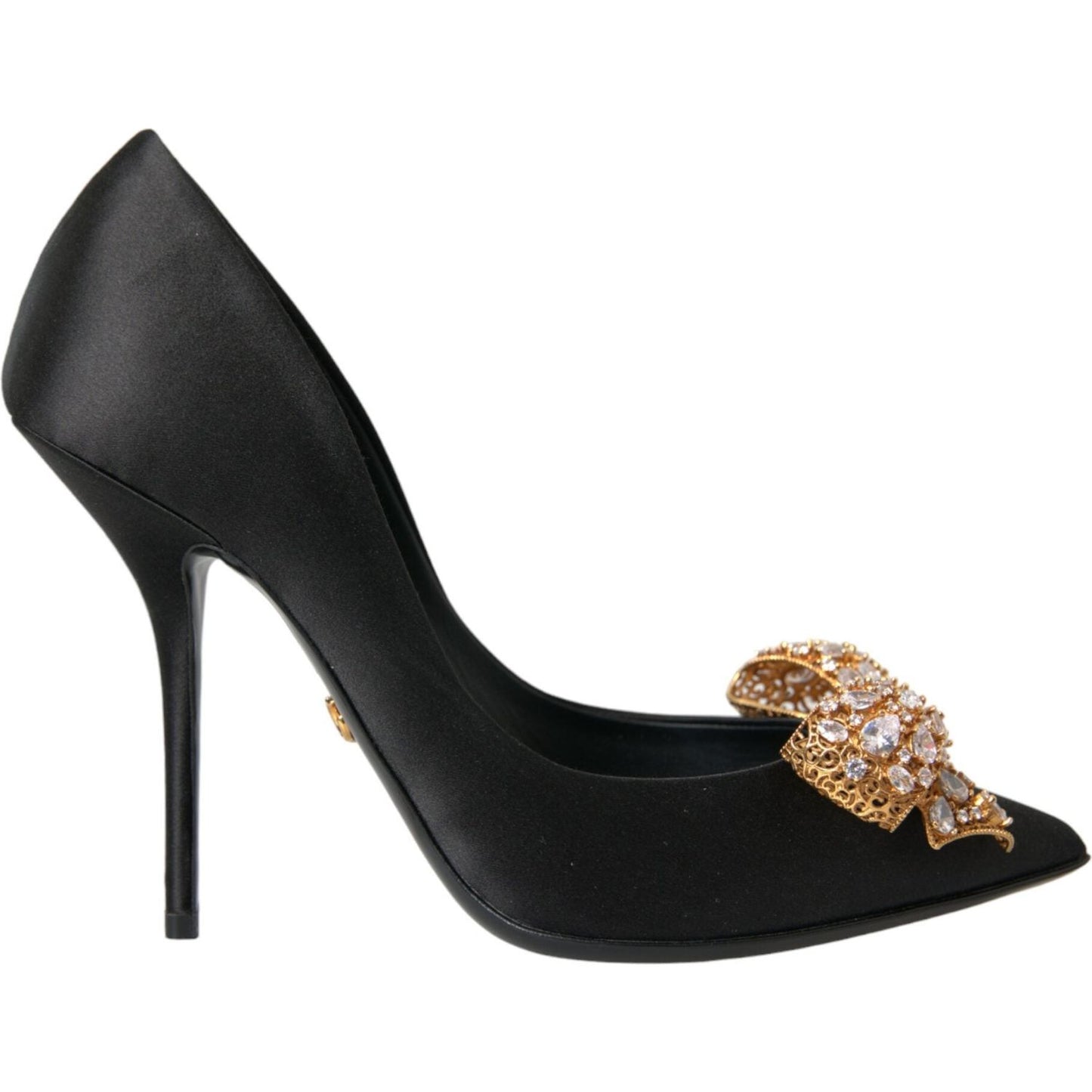 Dolce & Gabbana Black Satin Bow Crystal Heels Pumps Shoes Dolce & Gabbana Dark Slate Gray