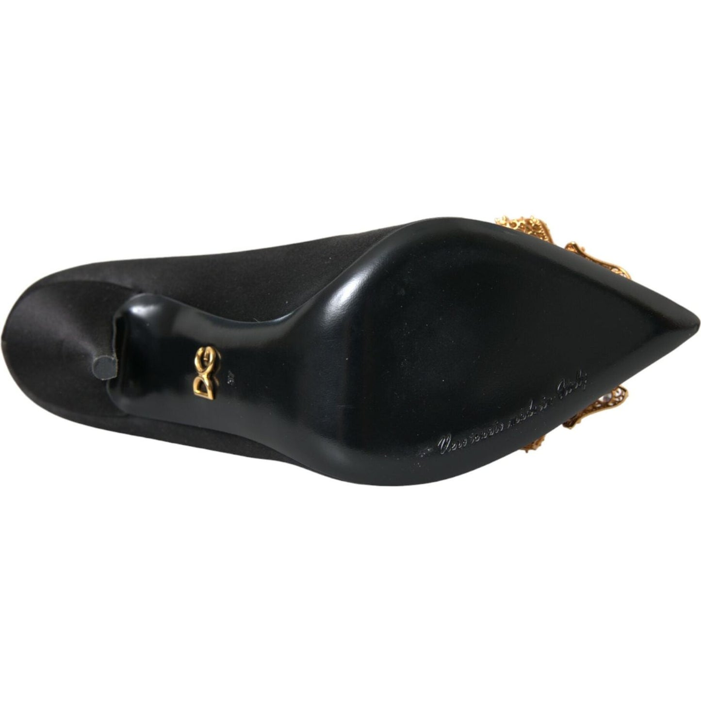 Dolce & Gabbana Black Satin Bow Crystal Heels Pumps Shoes Dolce & Gabbana Dark Slate Gray